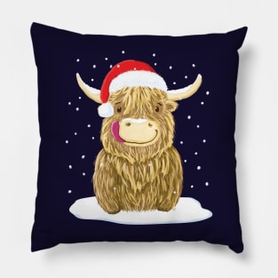 Scottish Highland Cow In The Christmas Snow Pillow