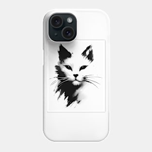 Sumie Japanese Brushstroke White Cat Portrait Phone Case