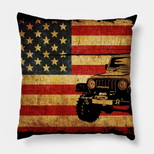 Vintage Jeep U.S Flag Pillow