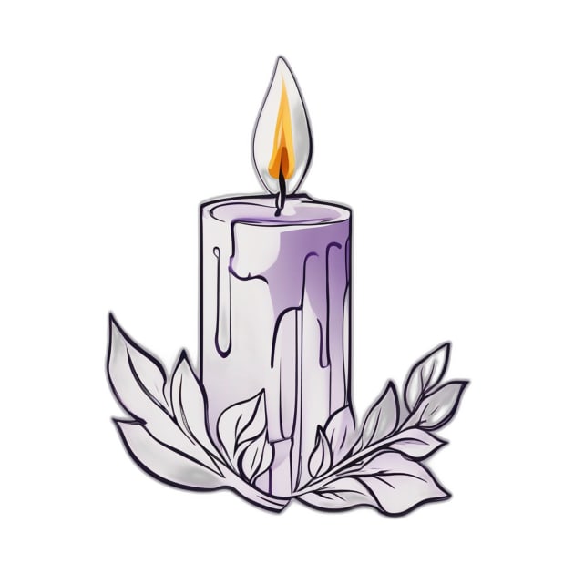 Serene Lavender Candle and Leaves Illustration No. 612 by cornelliusy