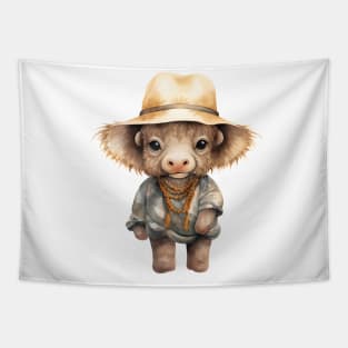 African Cape Buffalo in Straw Hat Tapestry