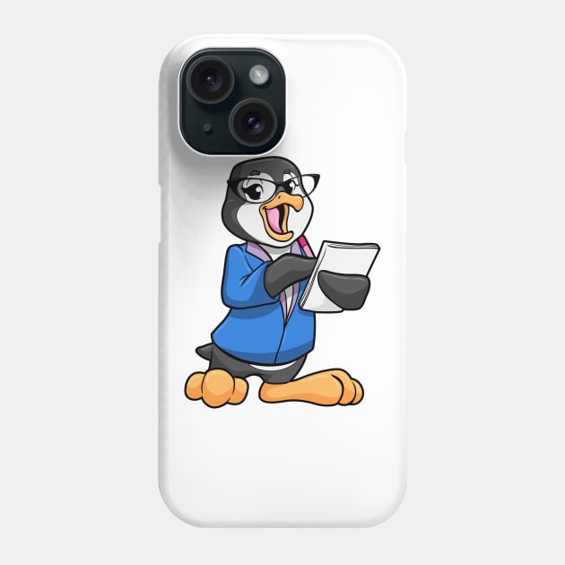 Penguin as Secretary with Glasses Pen and Note Phone Case by Markus Schnabel