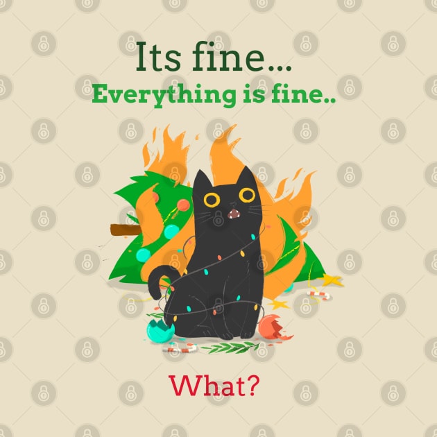 Everything is fine, I'm fine, what? Cat with burning christmas tree by MidnightSky07