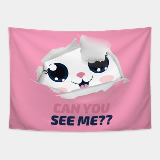 Cute Cat "Can you See Me" Tapestry