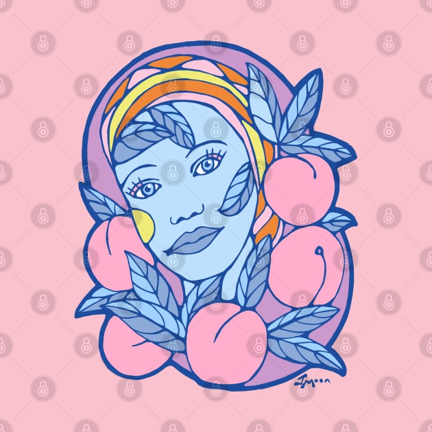 Blue Girl With Pink Peaches by Julia Moon