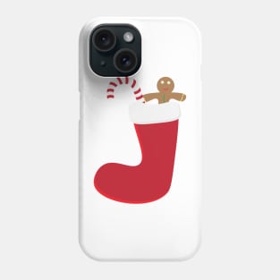 Gingerbread Man and Candy Cane in Red Christmas Sock Phone Case