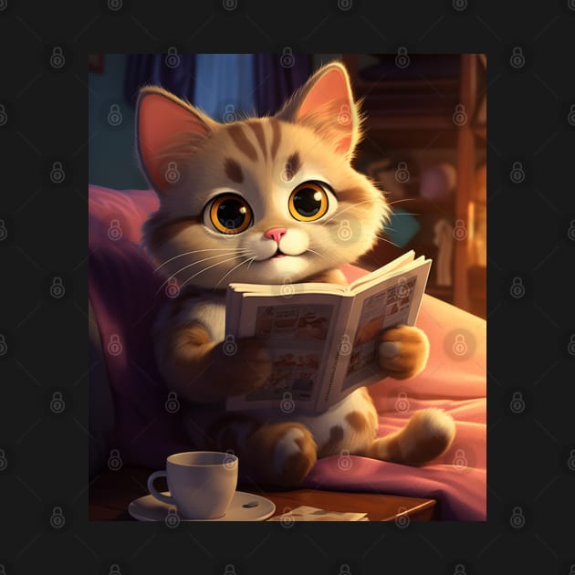 Bookworm Kitten: Cozy Evening Read by vk09design