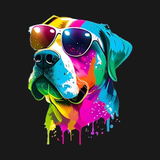 Colourful Cool American Bulldog Dog with Sunglasses One T-Shirt