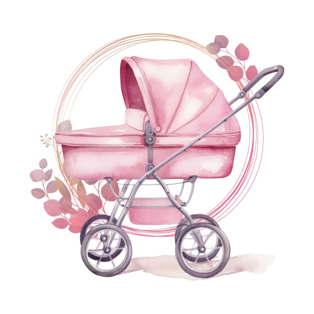 Cute Baby Girl pink stroller and pink wreath by Alienated