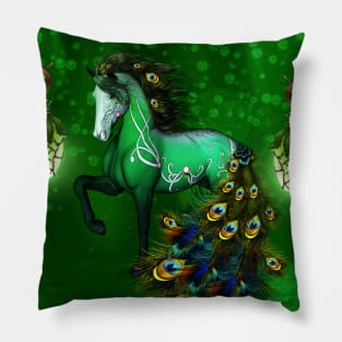 Wonderful fantasy horse with peacock feathers Pillow