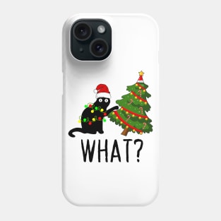 Black Cat Pushing Christmas Tree Over Cat What? Phone Case