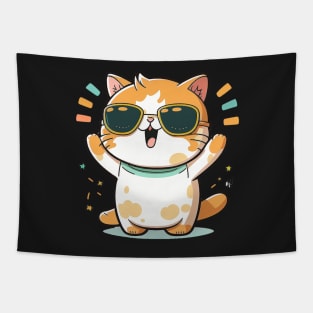 Cute ginger cat wearing sunglasses Tapestry