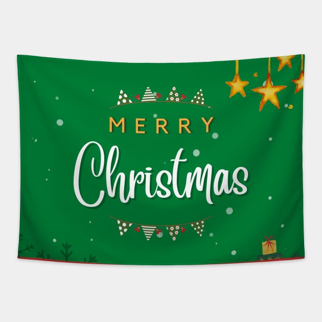 Merry Christmas - Green Xmas Tapestry by Pop Cult Store