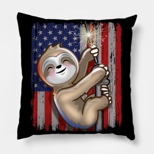 USA Patriotic Sloth American Flag Pillow