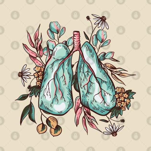 human lungs flowers leaves illustration by Mako Design 