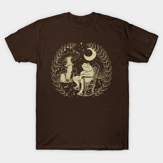 Goblincore Aesthetic Cottagecore Frog - Khaki - waiting for mushrooms to grow - Mycology Shrooms - Goblincore - T-Shirt