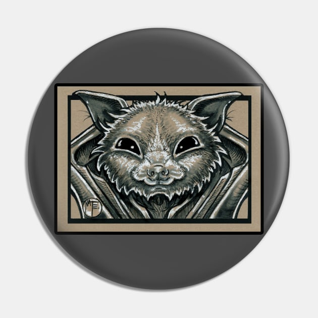 Fruit Bat Friend - Black Outlined Version Pin by Nat Ewert Art