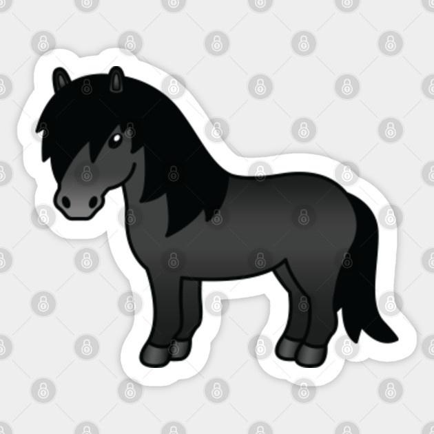 Black Shetland Pony Cute Cartoon Illustration Black Shetland