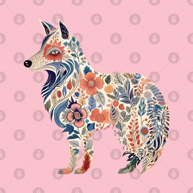 A Cute Flower Fox Scandinavian Art Style by Studio Red Koala