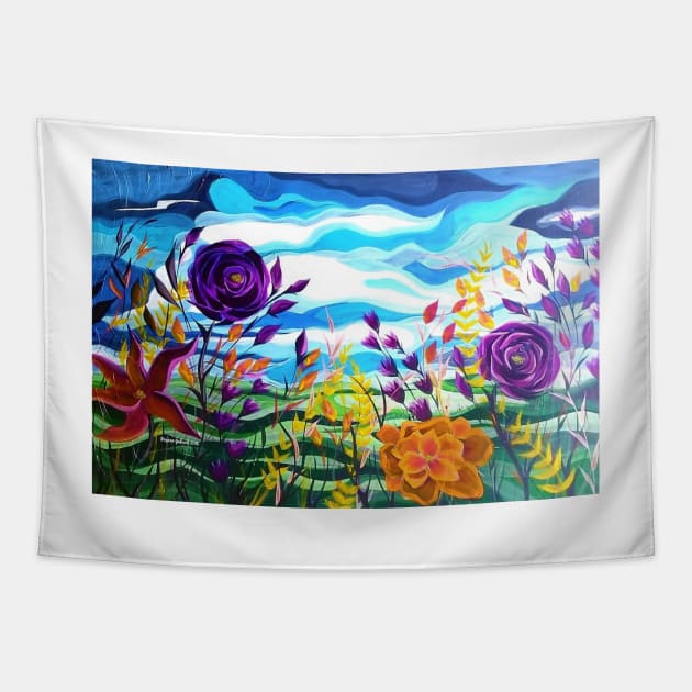 Summer Spectacular, Wild Flowers, Abstract Flowers, Colorful Flowers, Floral Apparel, Floral Decor, Rainbow flowers Tapestry by roxanegabriel