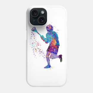 Lacrosse Boy Watercolor Silhouette Painting Phone Case