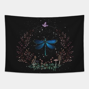 Dragonfly with mushrooms and flowers Tapestry