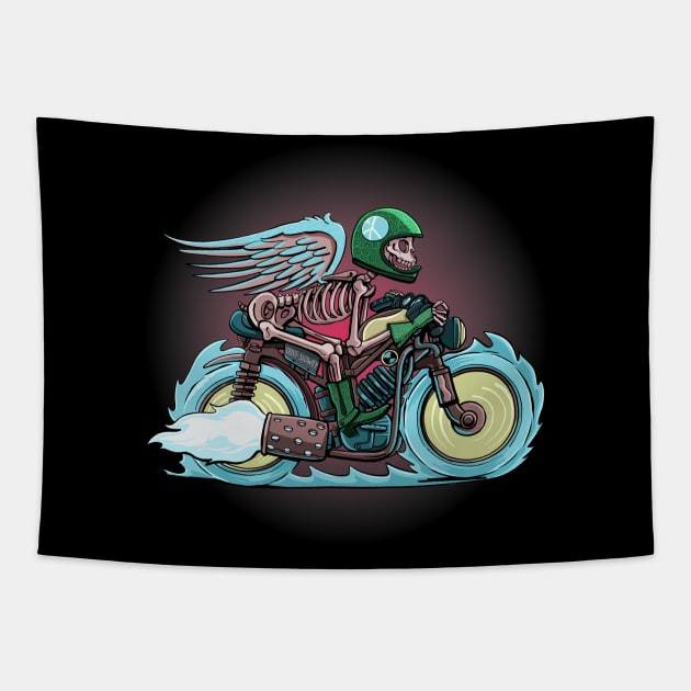 skeleton motorcyclist who promotes careful driving Tapestry by duxpavlic