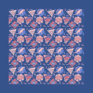 Nineties Dinosaurs Pattern Serenity Rose Quartz Version T-Shirt