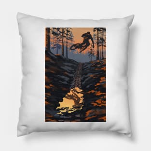 Retro styled mountain biking dirt jumper sunset Pillow