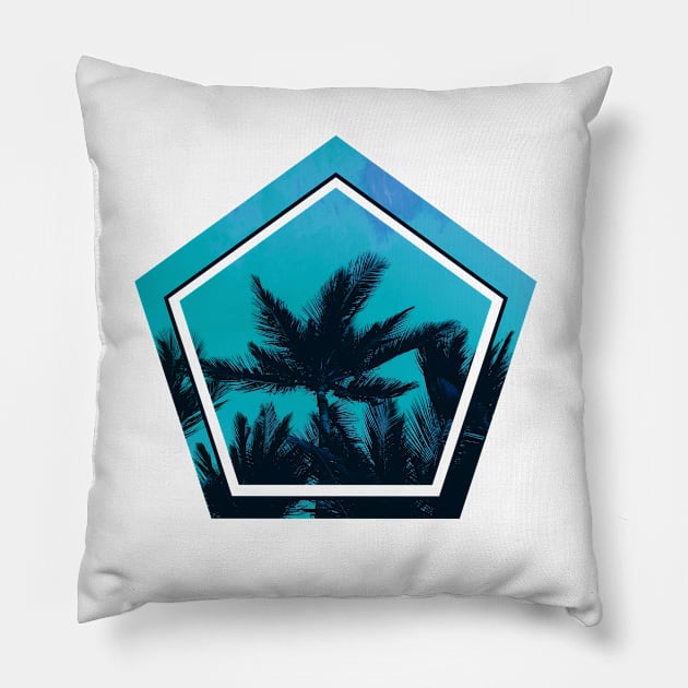 Beach palms ocean on a geometric shape Pillow by carolsalazar