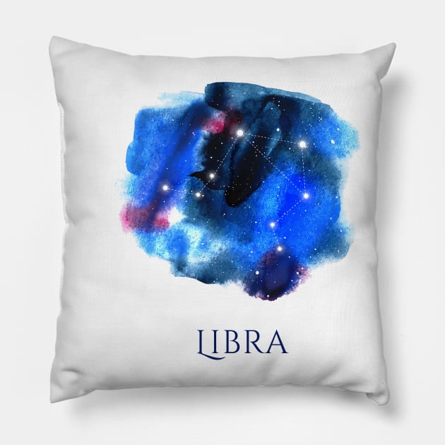 Libra Zodiac Sign - Watercolor Star Constellation Pillow by marufemia