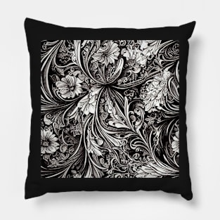 Vintage Floral Cottagecore  Romantic Flower Peony Rose Design Black and White Pillow