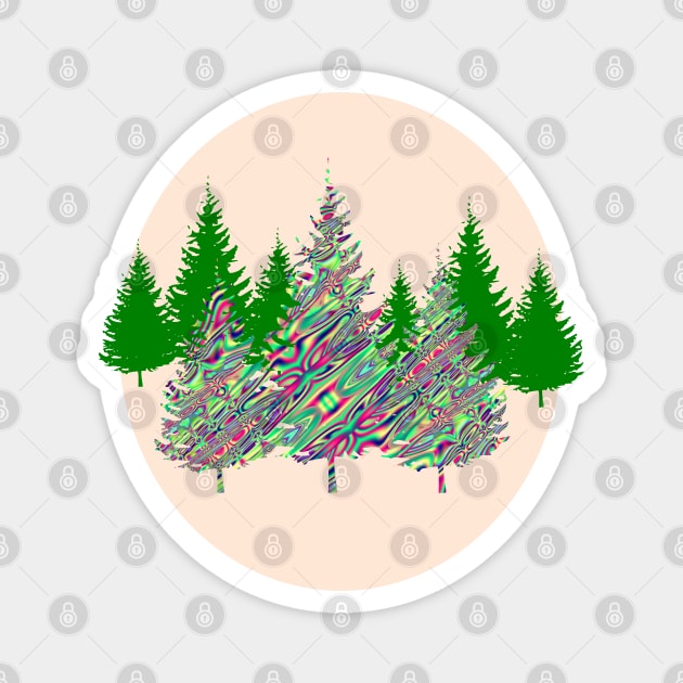 Psychedelic Christmas Trees Silhouette Art Magnet by Mazz M