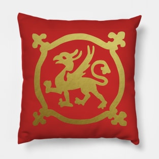 Medieval Style Metallic Gold Gryphon Pillow