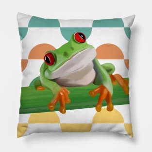 Cute Tree Frog Colorful Semi Circle Pattern Background Pillow