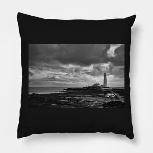 St Mary's Island in monochrome Pillow