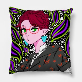 witch in glasses in boho style pattern ecopop Pillow