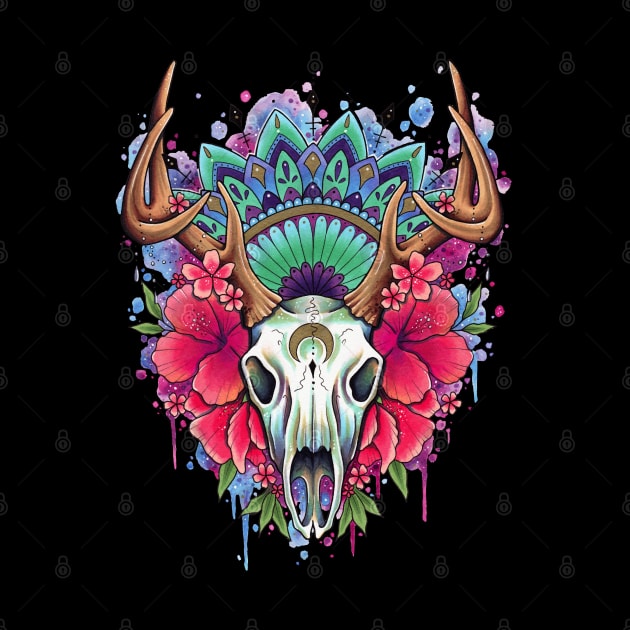 Stag Skull Floral Design by Lorna Laine by Lorna Laine