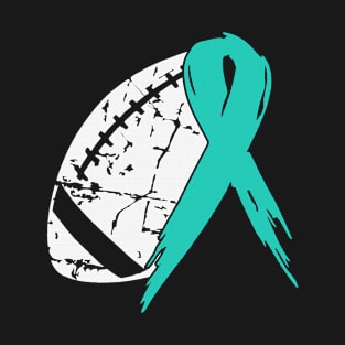 Football Tackle  PCOS Awareness Teal Ribbon Warrior Support Survivor T-Shirt