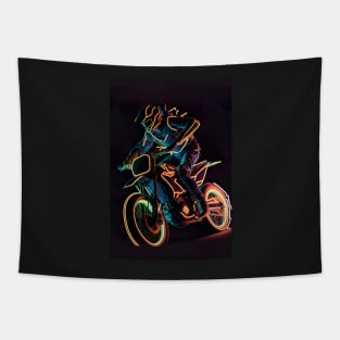 Dirt bike rider - orange and blue neon Tapestry