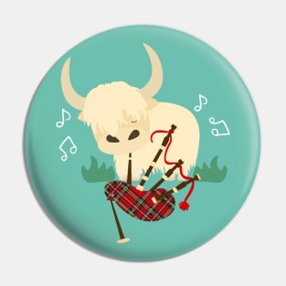 Highland Cattle Play Bagpipes - White Pin