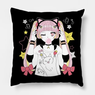 Girl anime style listening to music Pillow