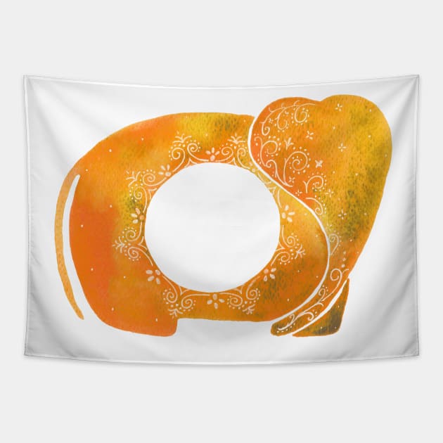 Orange minimalist elephant Tapestry by Home Cyn Home 