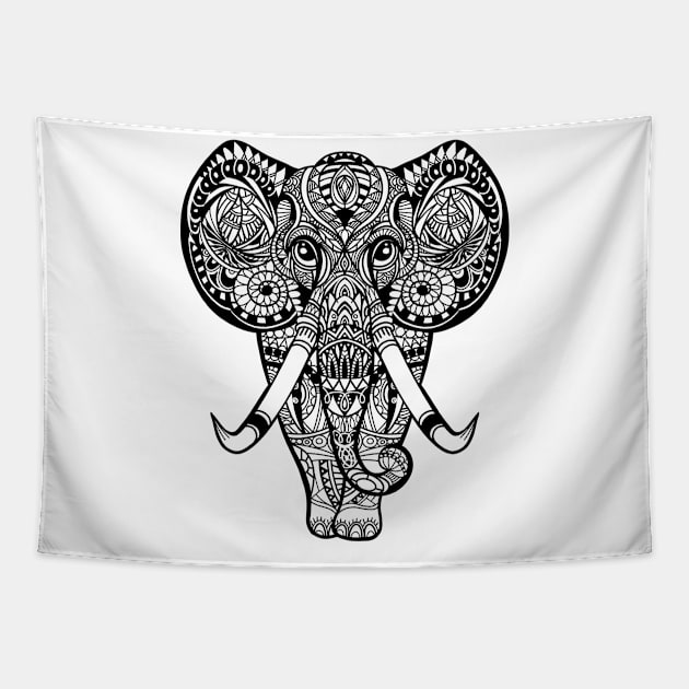Vintage graphic vector Indian lotus ethnic elephant. African tribal ornament. Tapestry by 9georgeDoodle
