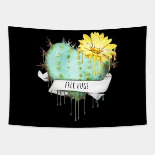 Cactus heart watercolor jellow flower free hugs Tapestry