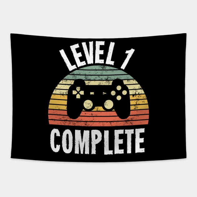 Level 1 Complete T-Shirt - 1st Birthday Gamer Gift - First Anniversary Gift - 1st Grade Tapestry by Ilyashop