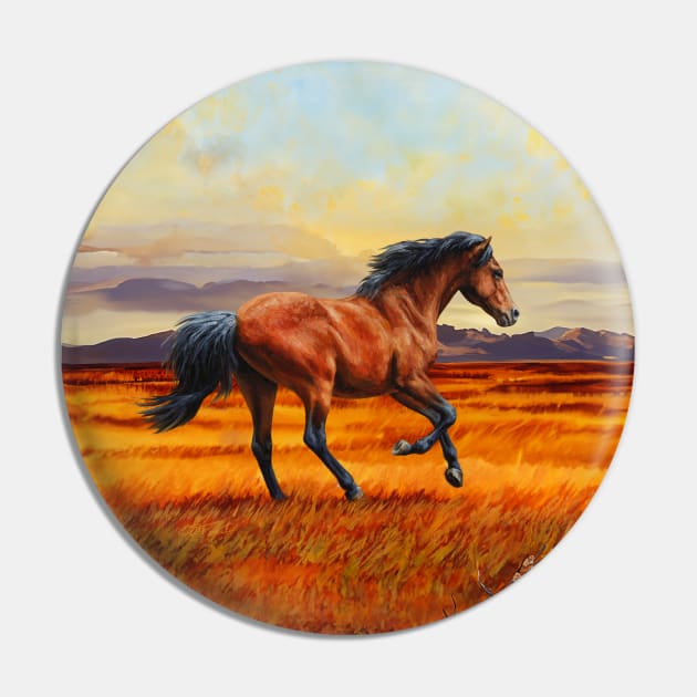 Bay Mustang Wild Horse Running Pin by csforest