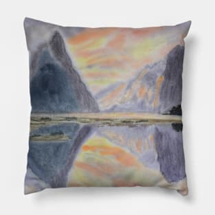 Sunset in Milford Sound, New Zealand Pillow