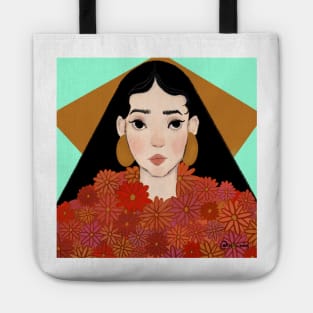 diosa de las margaritas rojas dibujo original Tote