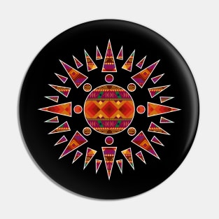 Native American pattern design warm colours Inside a Sun Pin